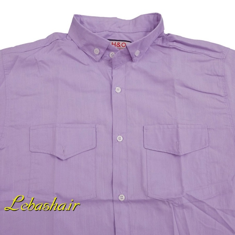 فروش پیراهن سایز بزرگ دو جیب در دار آستین کوتاه جنس پنبه تمام نخی بسیار خنک و سبک رنگ یاسی 