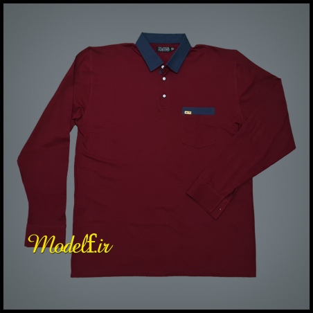 تیشرت یقه دار دکمه دار جیب دار آستین بلند سایز بزرگ