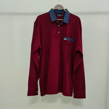 تیشرت یقه دار دکمه دار جیب دار آستین بلند سایز بزرگ