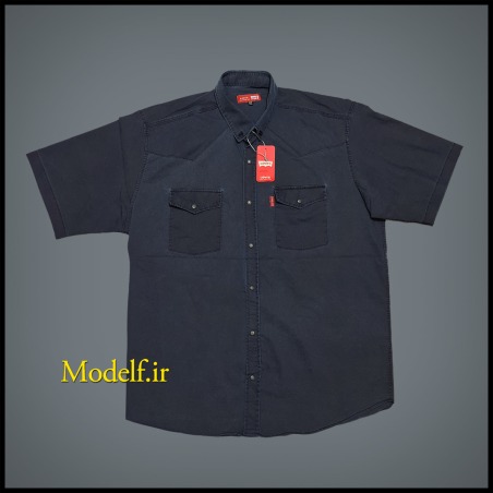 پیراهن طوسی سایز بزرگ دو جیب کتان کش دکمه پرچی