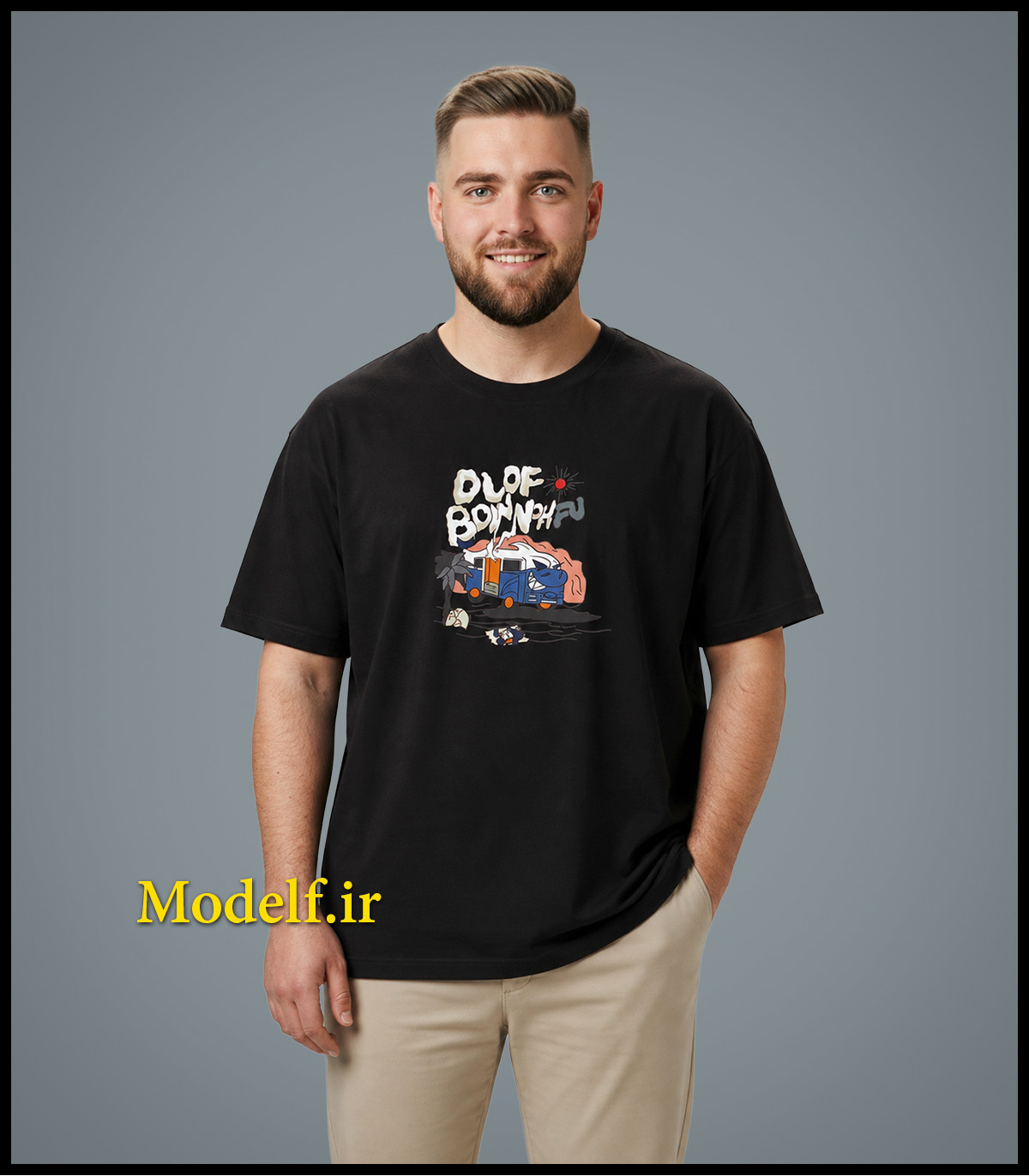 تیشرت سایز بزرگ مشکی با چاپ زیبا